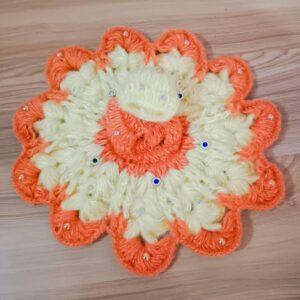 Handmade orange Fluffy Dress for Laddu Gopal | Soft Woolen Sequin Outfit