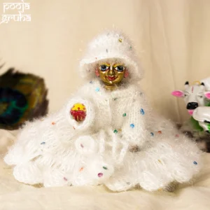Premium White Woolen Dress for Krishna Idol | Soft Fluffy Festive Wear